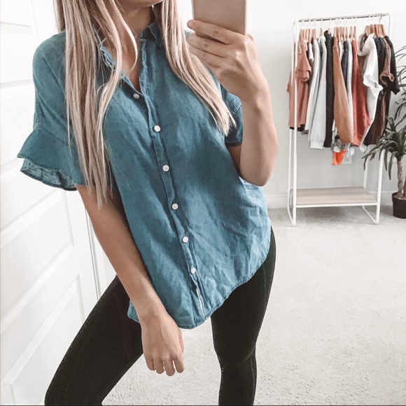 madewell central ruffle sleeve shirt